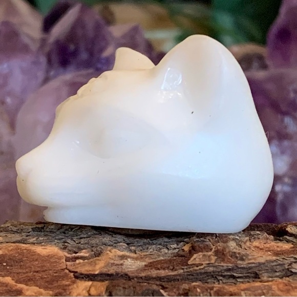 White Jade Cat Head Skull Carving Three Eyed Cat Carved Figurine Figure 1.5" 55g - Picture 3 of 12